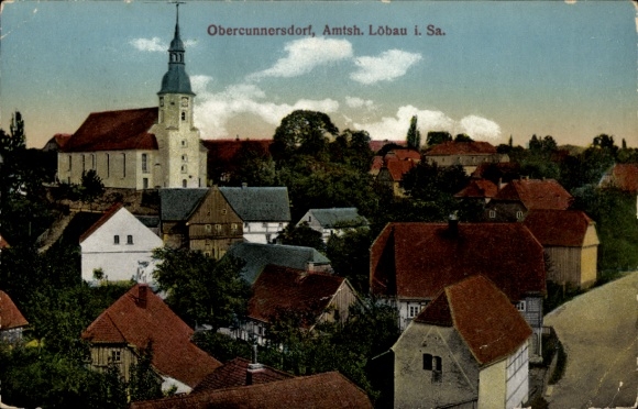 Ak Obercunnersdorf Kottmar in der Oberlausitz, Teilansicht, Kirche