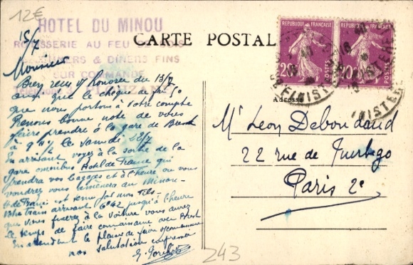 Postcard Brest Finistère, fireplace, Hotel du Mincu, Rôtisserie au feu de bois