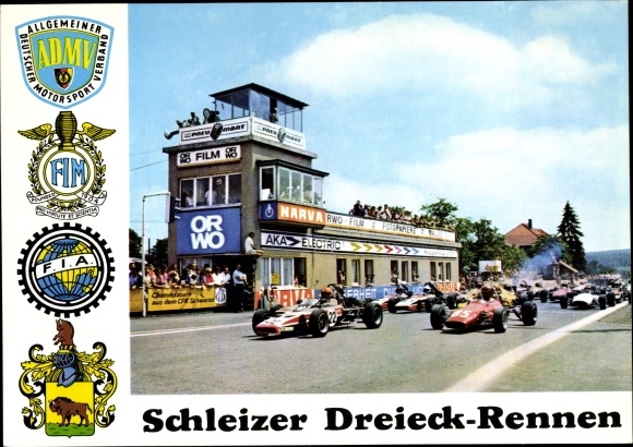 Ak Schleiz in Thüringen, Schleizer Dreieck Rennen, ADMV, FIA, FIM, Wappen, Formel C9 Wagen