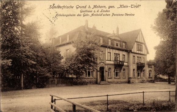 Postcard Grund Wilsdruff in Saxony, Inn at the Linden, recreation home of the Arnhold Brothers Association