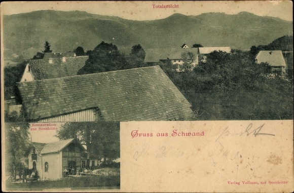 Ak Schwand Tegernau Kleines Wiesental Baden, Totalansicht, Restauration zur Sennhütte