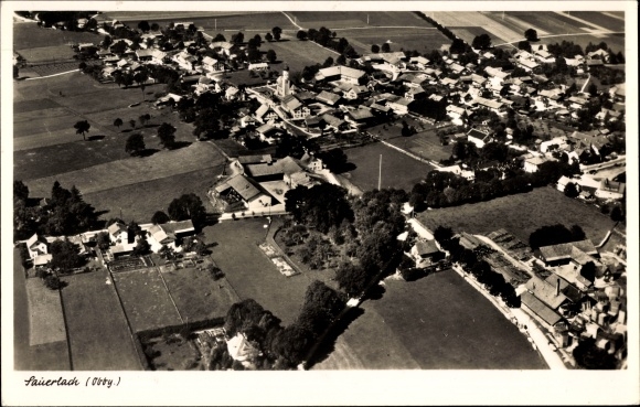 PC Sauerlach in Upper Bavaria, total view of the village with surroundings, aerial photo