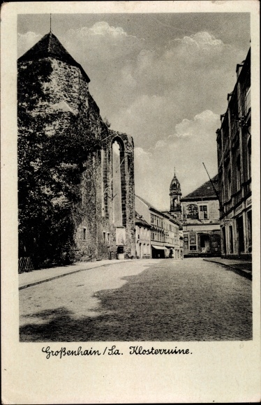 Postcard Grossenhain Sachsen, monastery ruins, church tower, street view