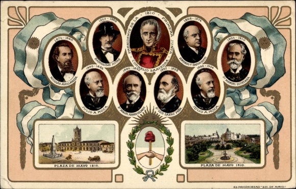 Minted PC Buenos Aires Argentina, Plaza de Mayo 1810, 1910, Cornelio Saavedra, President