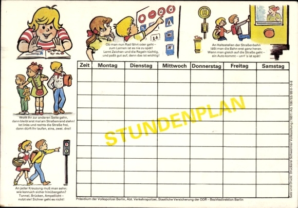 Timetable Headquarters of the People&#39;s Police Berlin, Traffic Police Department, traffic education around 1970