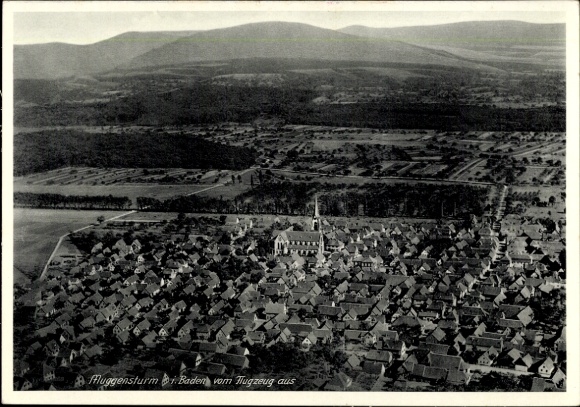 Postcard Muggensturm in Baden, aerial photograph