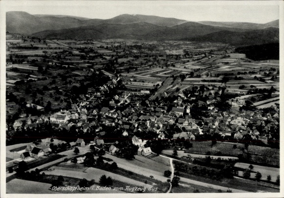 Ak Oberschopfheim Friesenheim in Baden, Fliegeraufnahme
