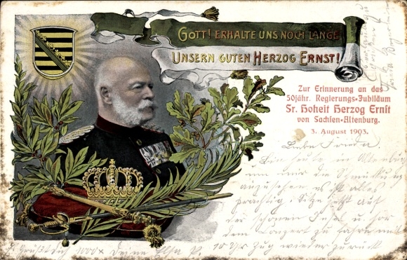 Wappen Ak Litho Herzog Ernst von Sachsen Altenburg, 50-jähriges Regierungsjubiläum 1903