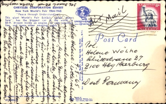 Postcard New York World's Fair 1964-1965, Chrysler Corporation Exhibit