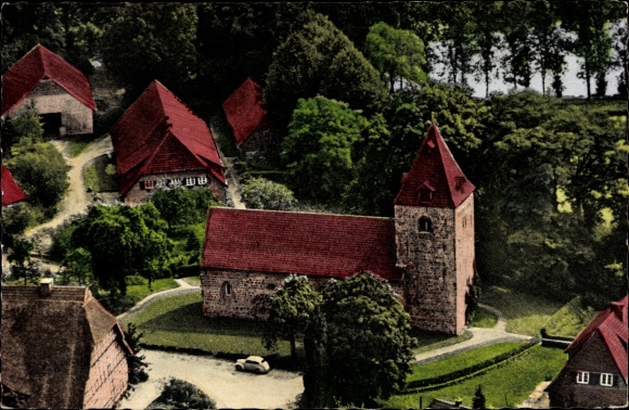 Postcard Dötlingen in Oldenburg, Church of St. Firminus, aerial photo