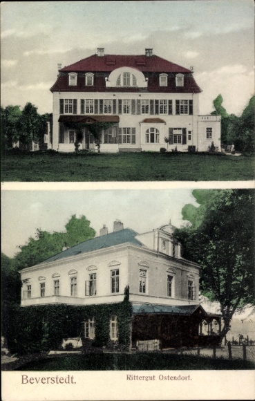 Ak Beverstedt in Niedersachsen, Rittergut Ostendorf, zweigeschossiges Gebäude, farbige Illustrati
