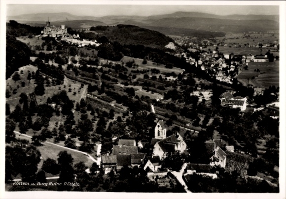 Postcard Rötteln Haagen Lörrach in Baden, general view, castle ruin Rötteln, Rötteler castle in Wiesental