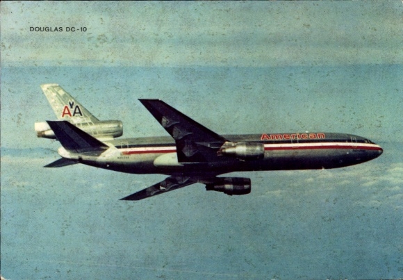 Postcard Douglas DC 10, passenger aircraft, American Airlines