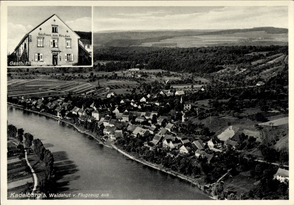 Ak Kadelburg Küssaberg Baden Württemberg, Luftbild von  Gasthaus Hirschen, ruhige Landschaft