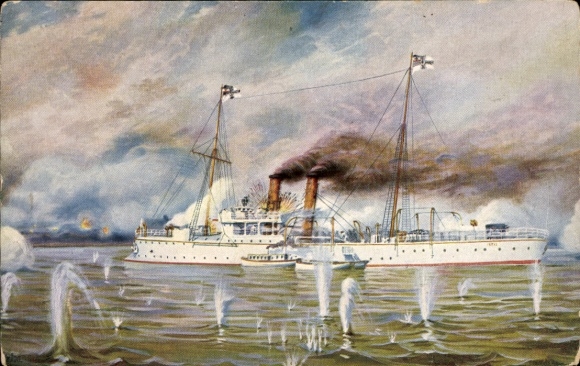 Artist Postcard Rave, Chr., Marine Gallery 193, SM Gunboat Iltis, Battle of the Takuforts 1900