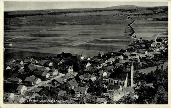 Postcard Leeder Fuchstal in Swabia, aerial photograph