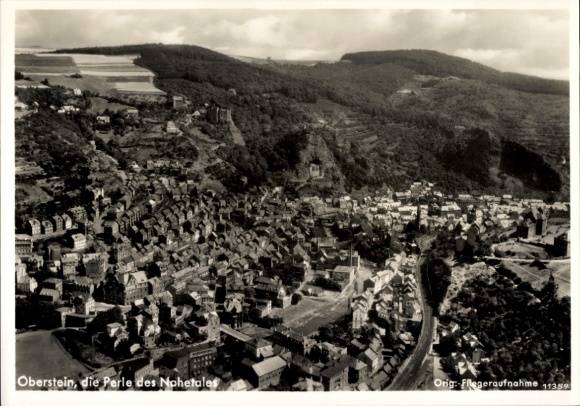 Postcard Idar Oberstein on the Nahe, aerial photograph of the town