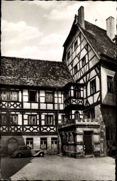 Ak Forchheim in Oberfranken Bayern, Rathaus, Rückseite, Fachwerkhaus, Auto