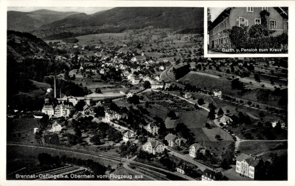 Postcard Öflingen Wehr in Baden Württemberg, aerial photograph, guesthouse and pension zum Kreuz, owner Thomann