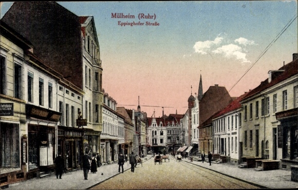 Postcard Mülheim an der Ruhr in North Rhine Westphalia, Eppinghofer Straße, shops, passers-by