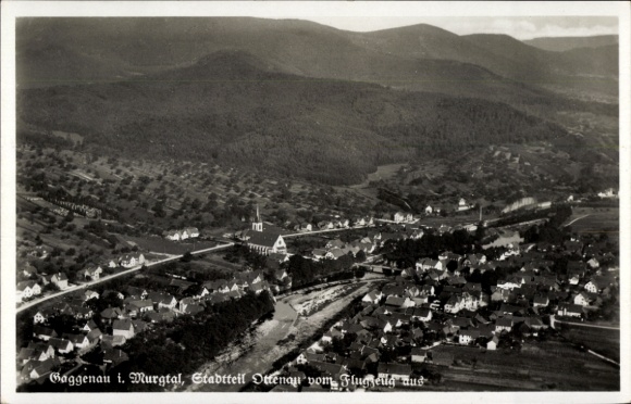 Postcard Ottenau Gaggenau in the Murgtal, aerial view of the Ottenau district, mountains in the background