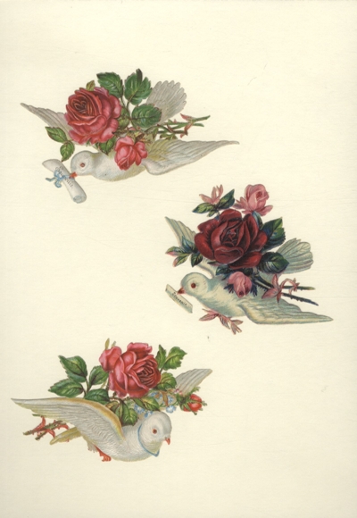 3 wafers of white doves with roses and greetings in their beaks, each approx. 7 x 12 cm