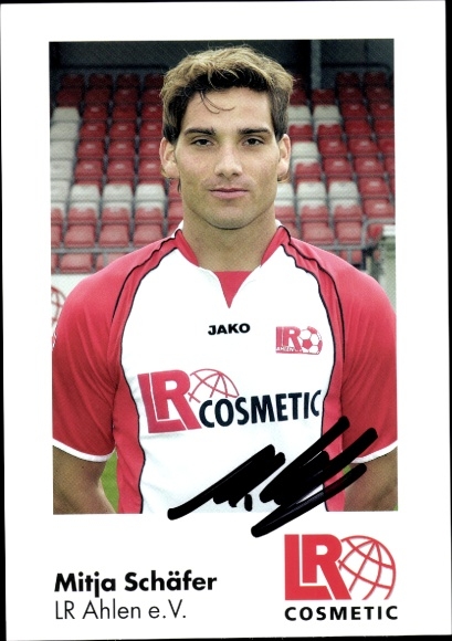 Autogrammkarte Fußballer Mitja Schäfer, Rot Weiss Ahlen, Autogramm