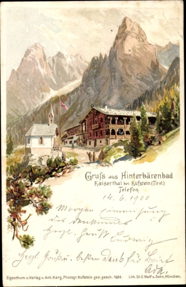 Chromo-Litho Hinterbärenbad Tirol, Kaisertal near Kufstein, accommodation hut