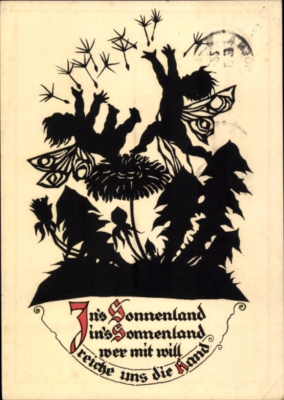 Scherenschnitt Künstler Ak Plischke, G., Kinder, Blumen, Sonnenland