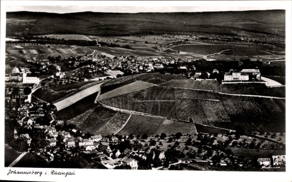 Postcard Johannisberg Geisenheim am Rhein Hesse, landscape with vineyards, rural buildings, black