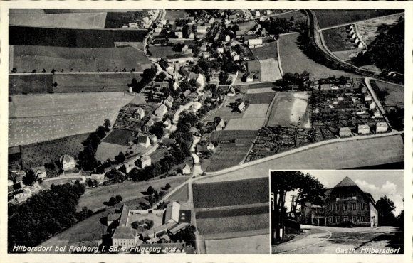 Ak Bobritzsch Hilbersdorf im Erzgebirge, Fliegeraufnahme, Gasthof Hilbersdorf