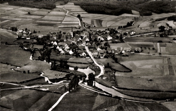 Ak Immeldorf Lichtenau in Midden-Franken, luchtfoto van Immeldorf, landhuizen, velden, rivieren