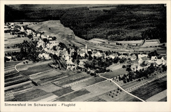 Postcard Simmersfeld in the Black Forest, aerial view of the Black Forest, houses, fields