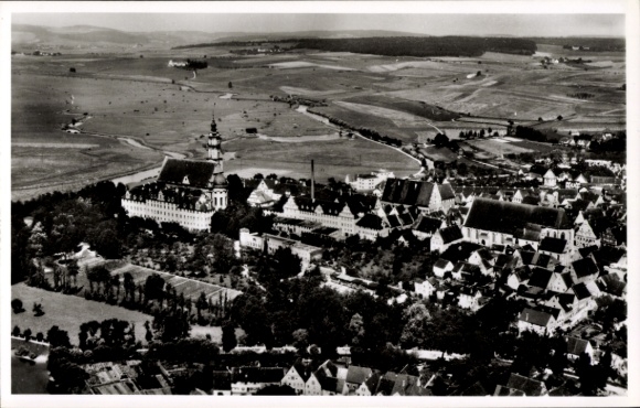 Postcard Donauwörth in Swabia Bavaria, aerial view, buildings, city view, rural surroundings