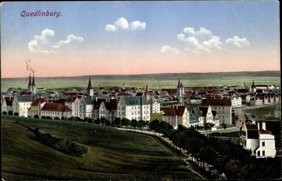 Postcard Quedlinburg in the Harz Mountains, panorama of the place