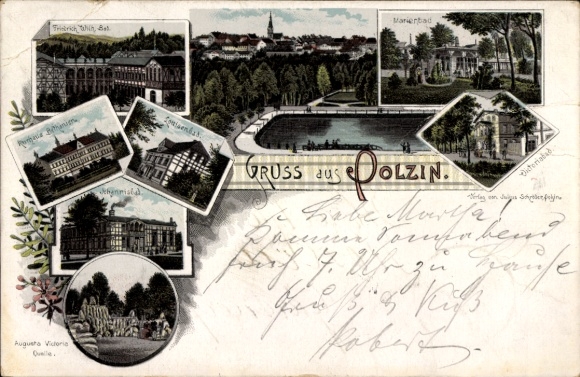Chromo-Litho Polczyn Zdrój Bad Polzin Pomerania, Marienbad, Victoriabad, Augusta Victoria Spring, Louisenbad