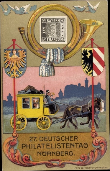 Postal stationery coat of arms PC Nuremberg in Middle Franconia Bavaria, 27th German Philatelic Day 1921