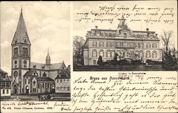 Ak Bassenheim in Rheinland Pfalz, Schloss, Kirche