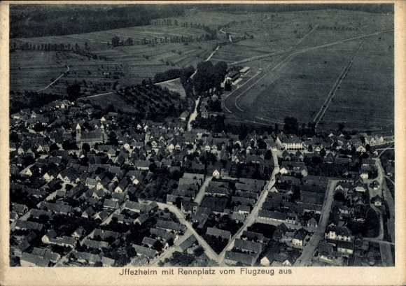 Postcard Iffezheim am Rhein, aerial photograph, racecourse