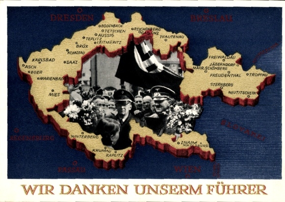 Postal stationery Postcard We thank our Führer, Sudetenland, Bohemia, Moravia, Hitler