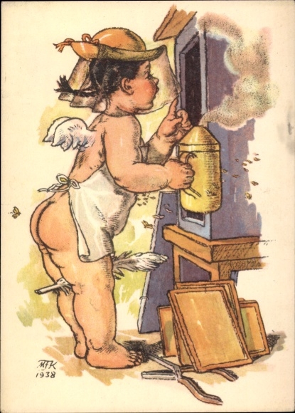 Artist Postcard Fischerovd-Kvechova, M., Beekeeper, Angel
