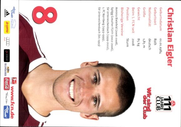 Autograph card footballer Christian Eigler, 1. FC Nuremberg, autograph