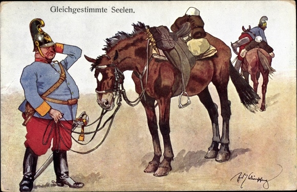 Artist PC Schönpflug, Fritz, souls in tune, Imperial and Royal soldiers, horses,