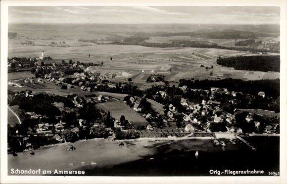 Ak Schondorf am Ammersee Oberbayern, Fliegeraufnahme