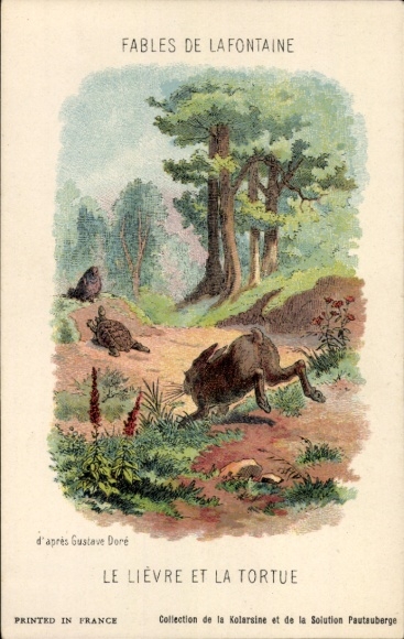 Artist Postcard Fables by Lafontaine, The Hare and the Tortoise