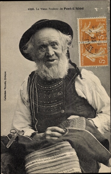 Postcard Bretonische Tracht, The Old Brodeur of Pont L&#39;Abbe