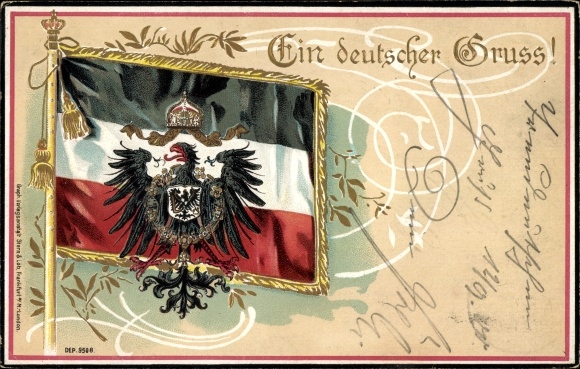Embossed coat of arms Chromo-Litho A German greeting, Empire, flag, Prussian eagle