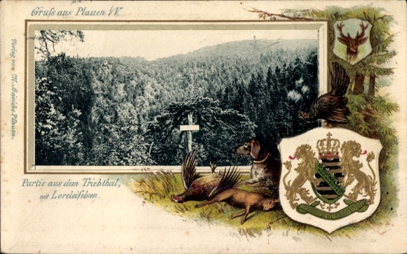 Embossed passepartout coat of arms Postcard Pöhl Vogtland, Triebtal, Loreleifels