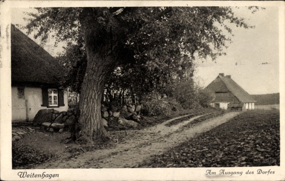Postcard Weitenhagen near Greifswald, At the exit of the village