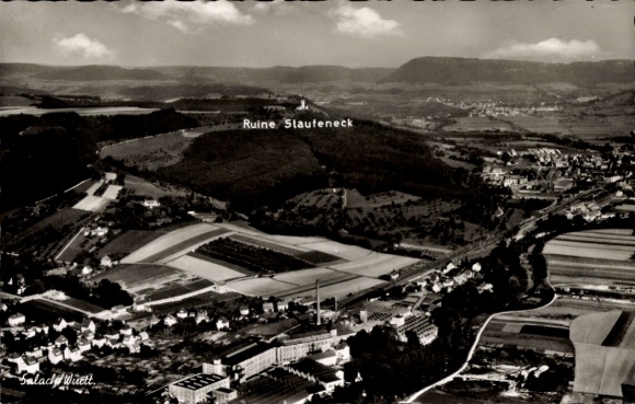 Ak Salach im Filstal Württemberg, Fliegeraufnahme, Ruine Staufeneck
